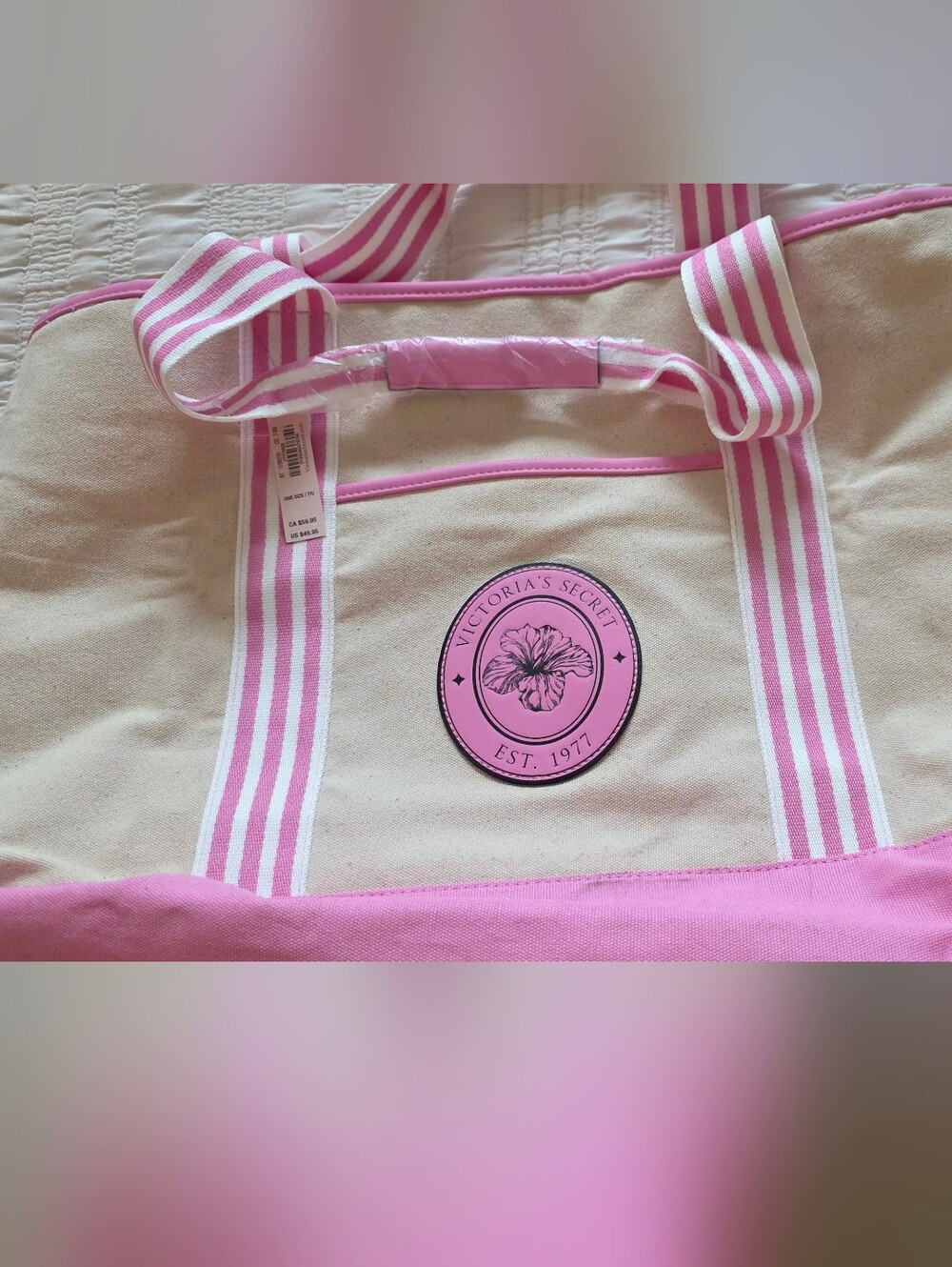 Victoria's Secret Pink & Cream Striped Canvas Tote